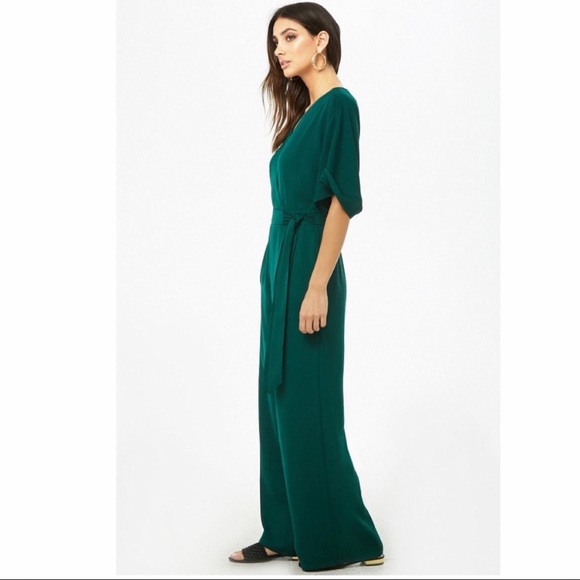 Forever 21 Emerald Dark Green Jumpsuit Sz L - Picture 3 of 10